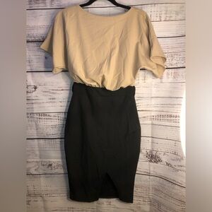 VENUS Beige and Black Midi Dress